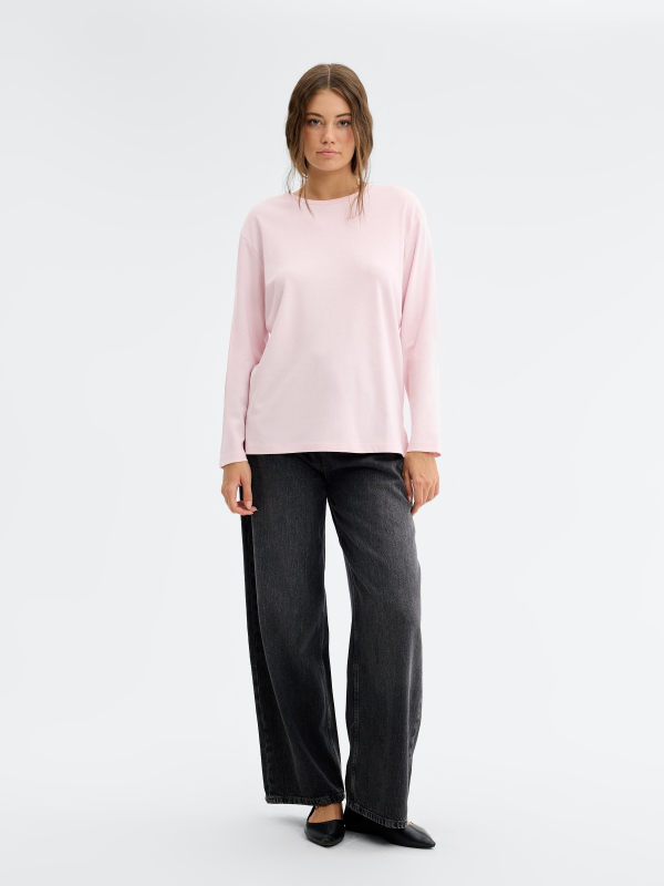 Camiseta manga larga oversized rosa claro vista general frontal