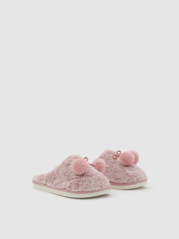 House slippers with pompom light pink middle front view