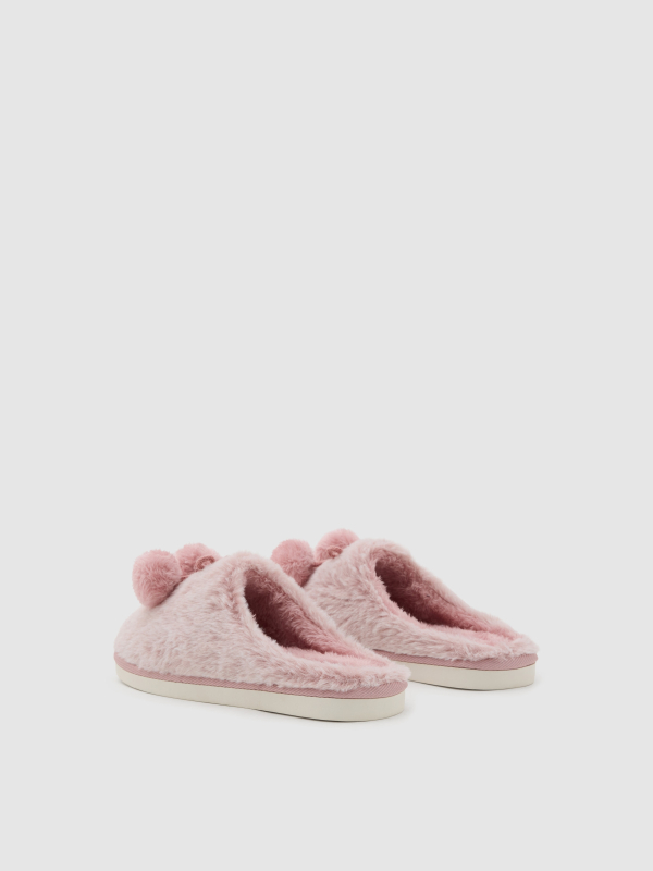 Zapatillas de casa con pompón rosa claro vista media trasera