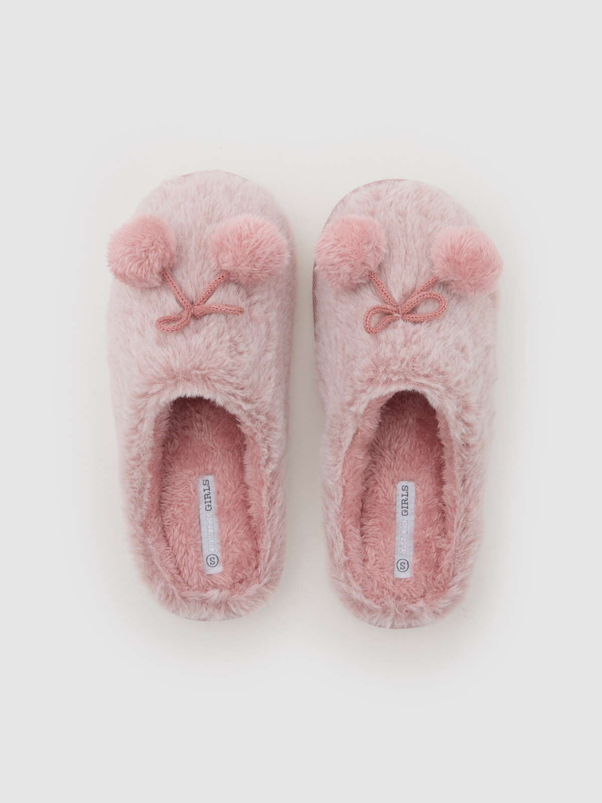 House slippers with pompom light pink detail view