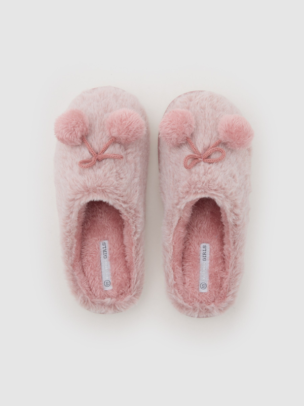 House slippers with pompom light pink detail view