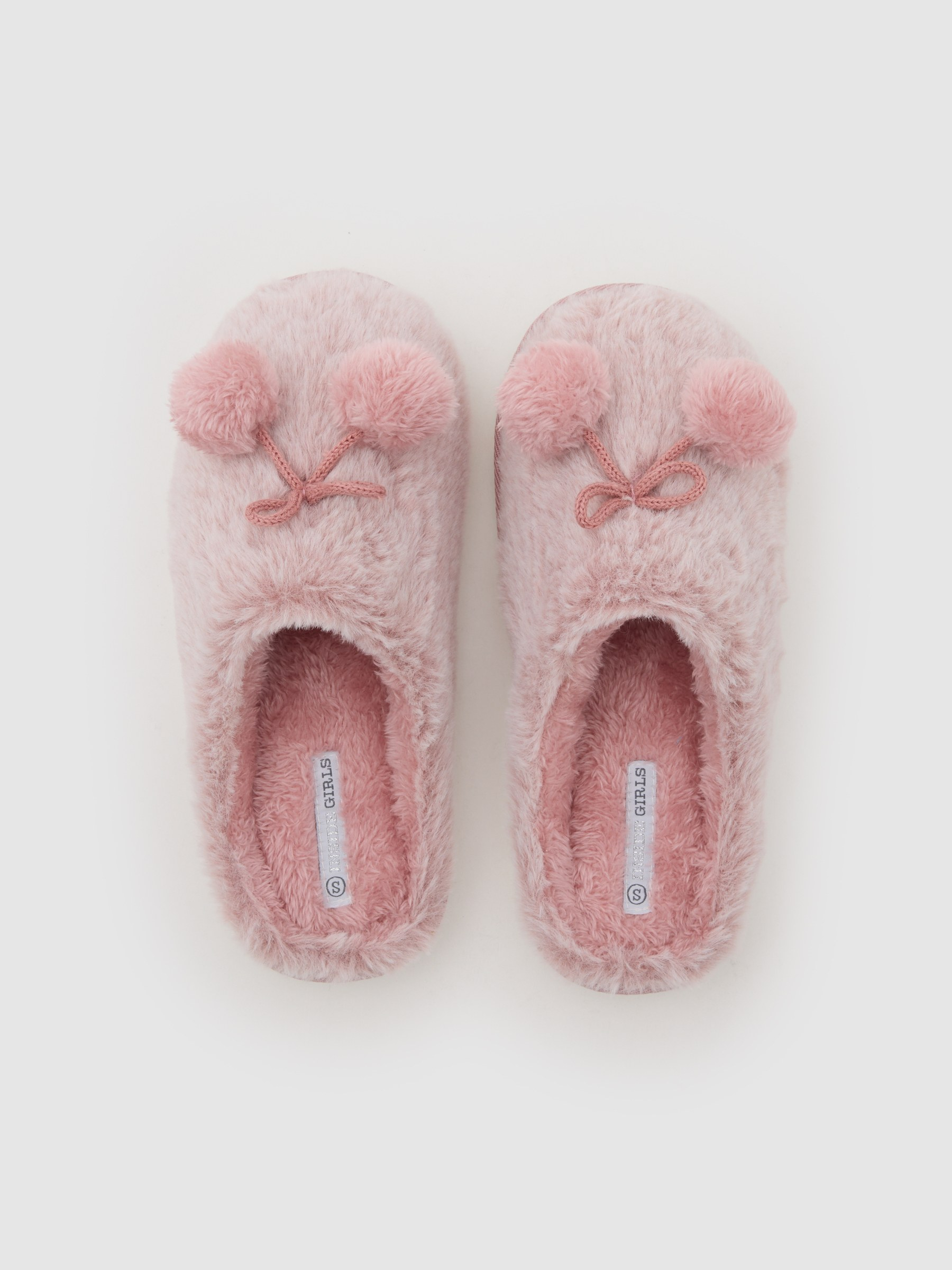 House slippers with pompom light pink front view