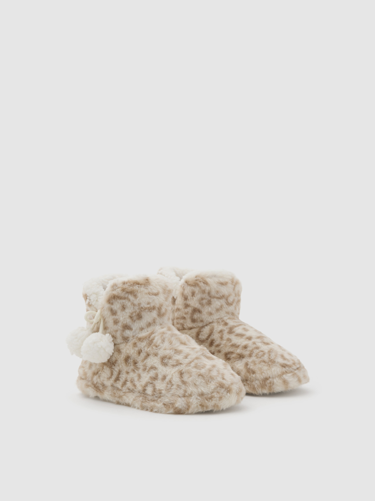 Animal print fur ankle sneakers beige middle front view