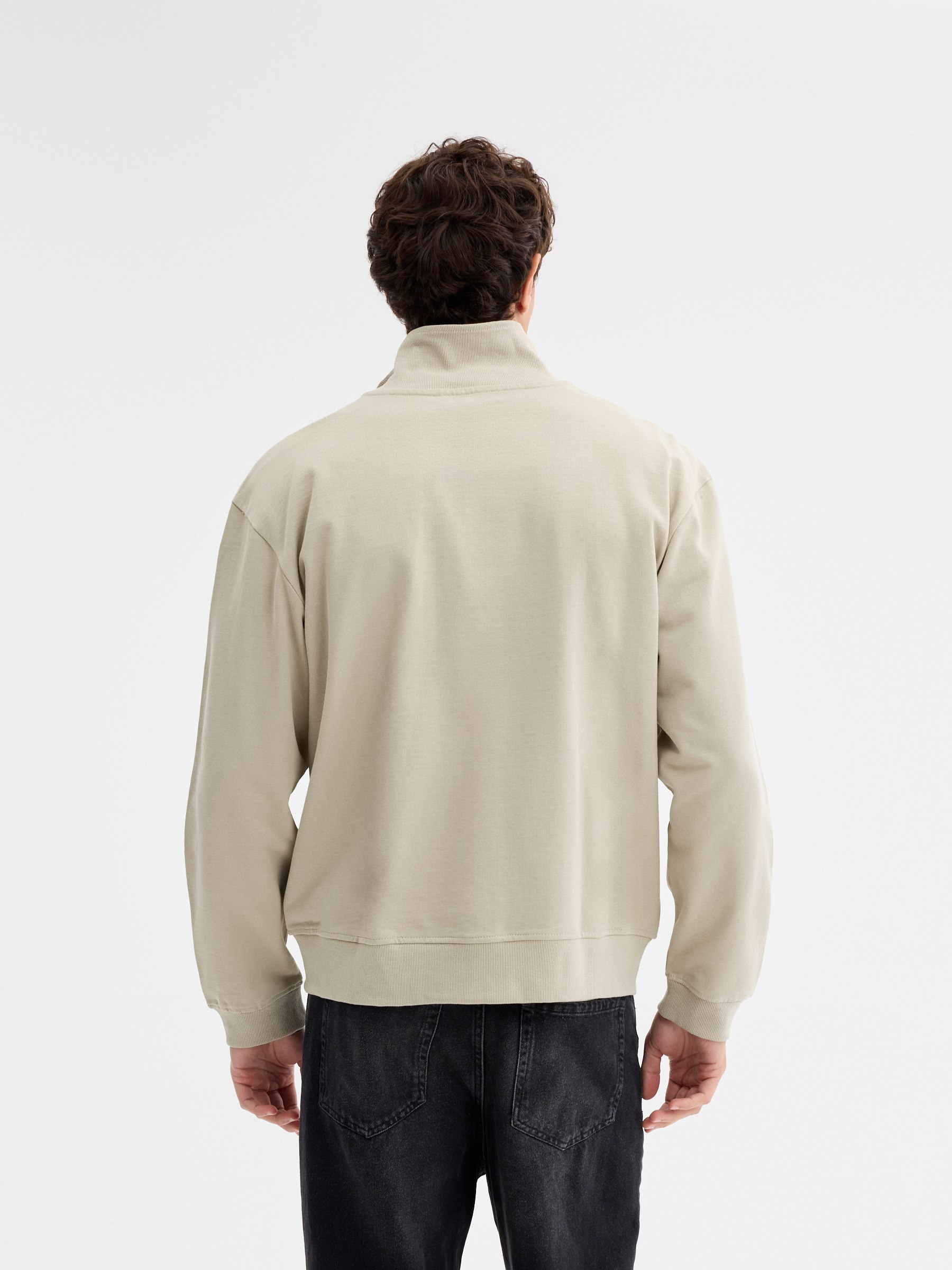 Chaqueta canalé cremallera cuello alto crudo vista media frontal
