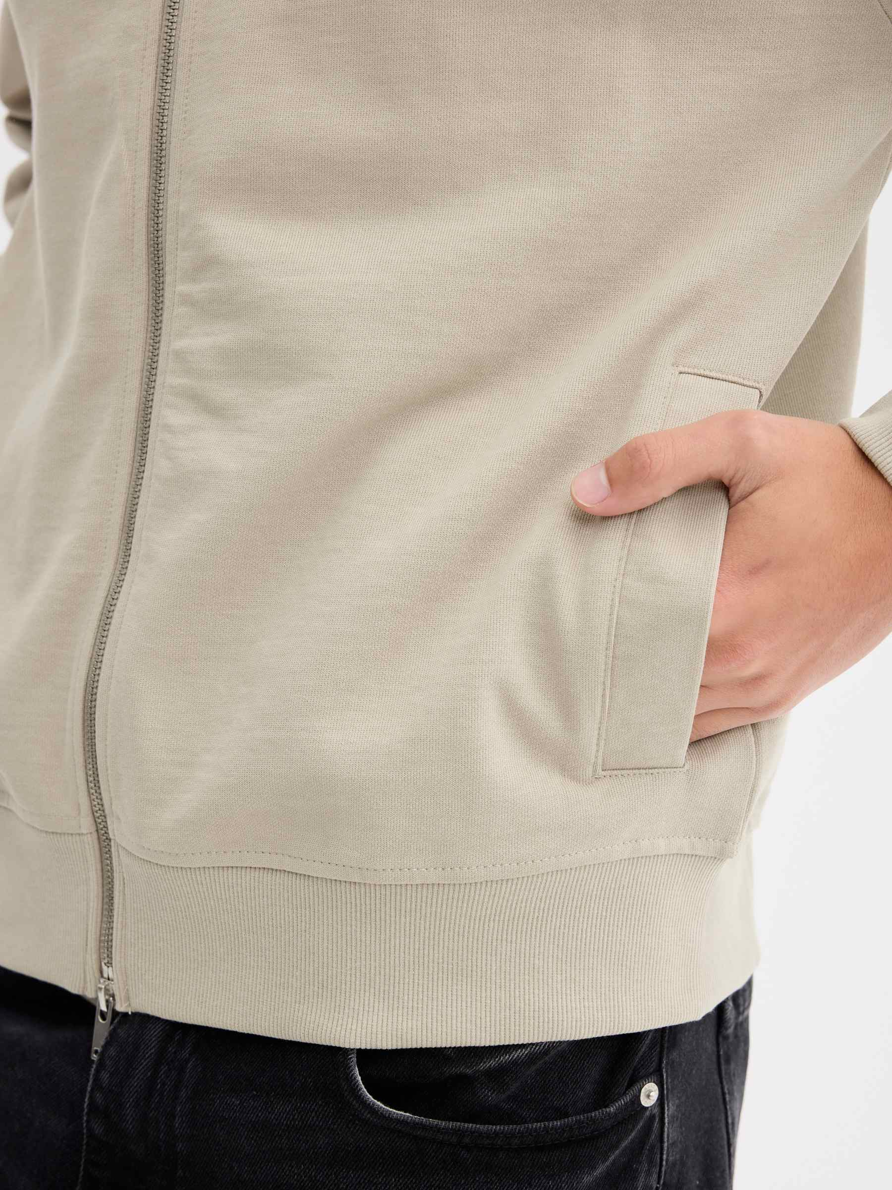 Ribbed zip-up high-neck jacket raw middle front view