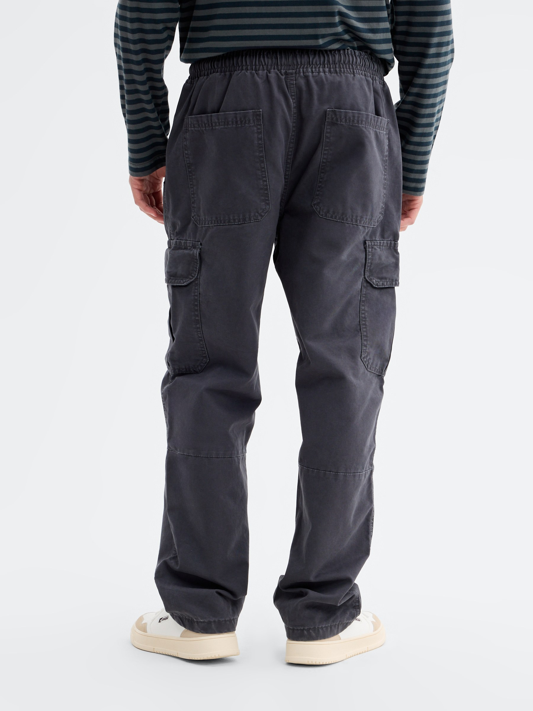 High-waisted cotton cargo pants navy front view