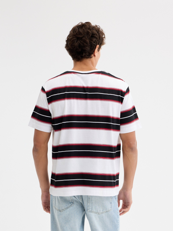 Striped T-shirt with crew neck white middle back view