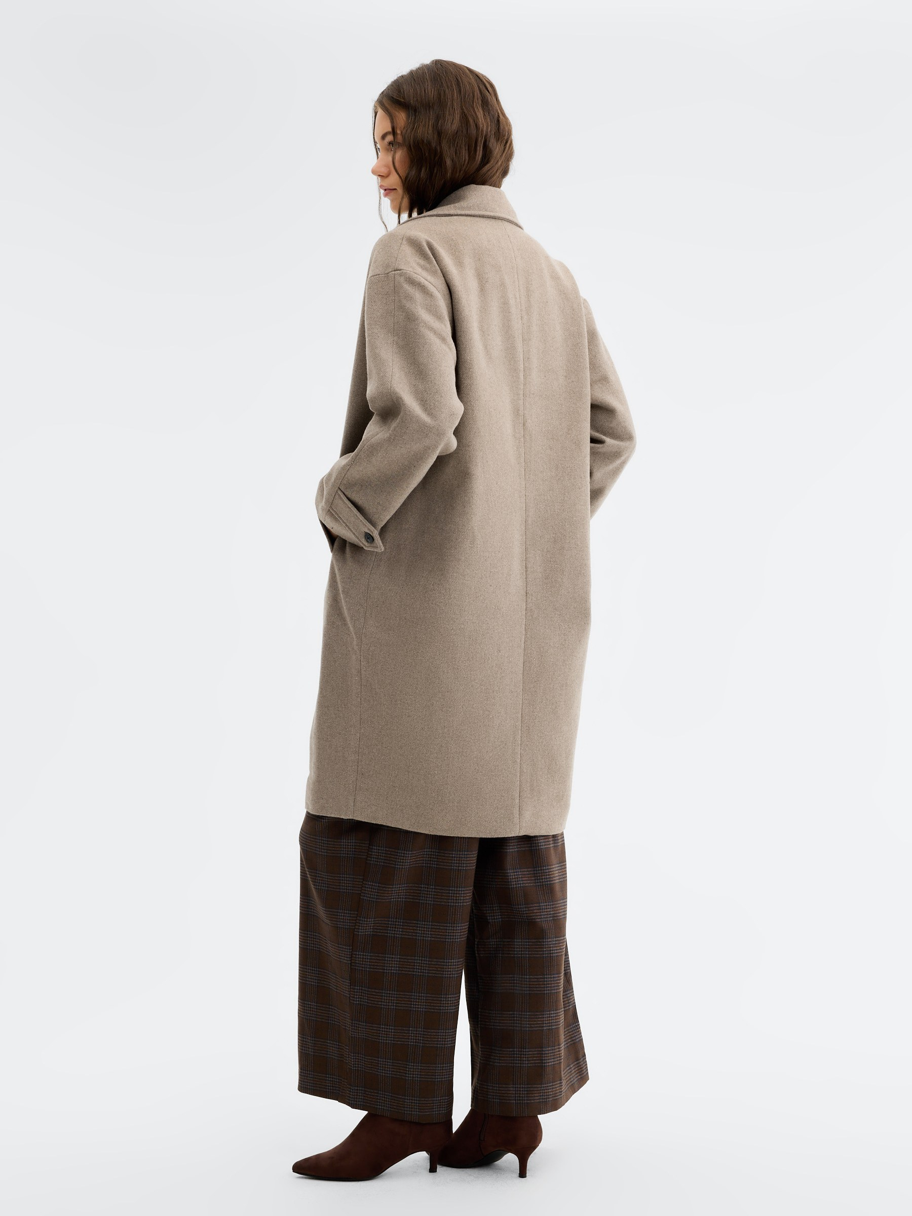Dropped shoulder coat taupe middle front view