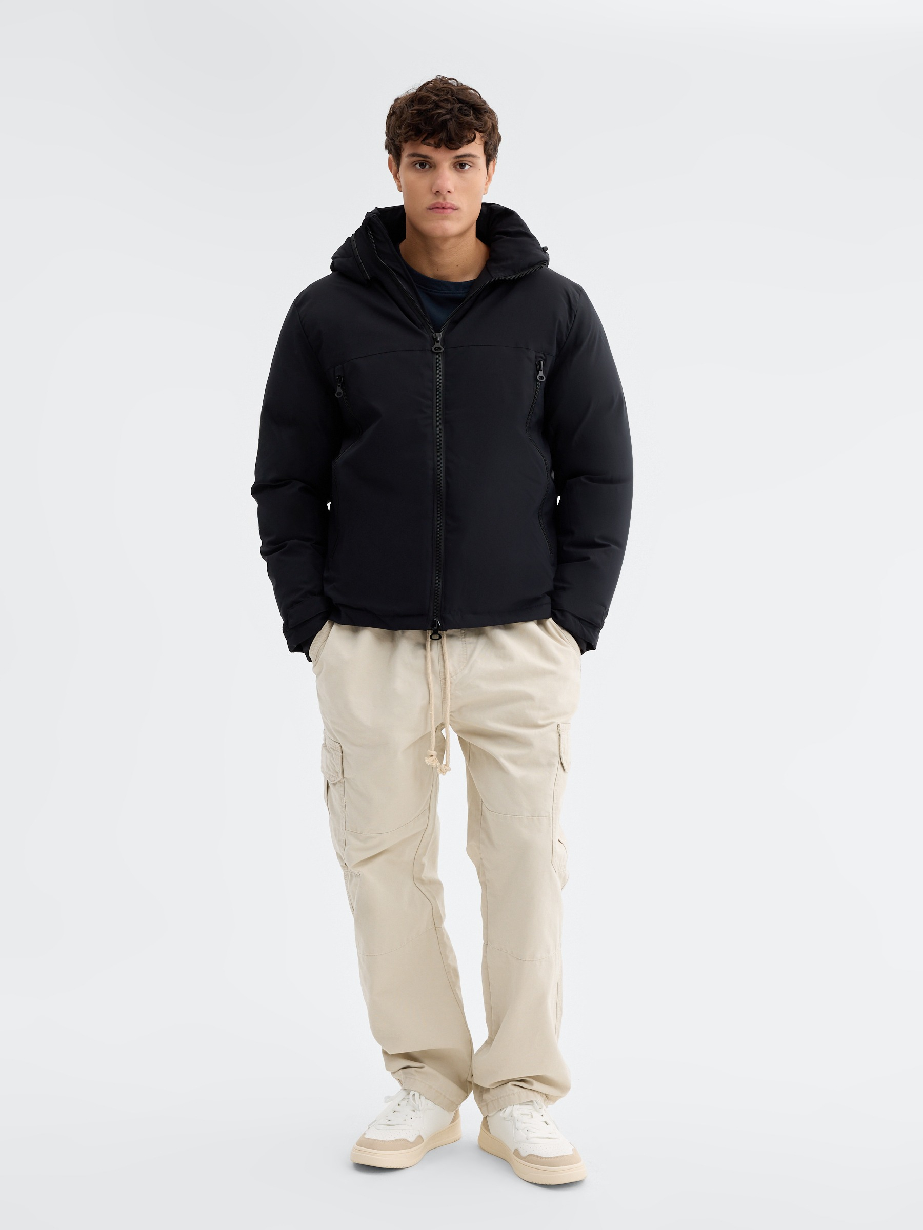Nylon multi-pocket jacket black middle front view