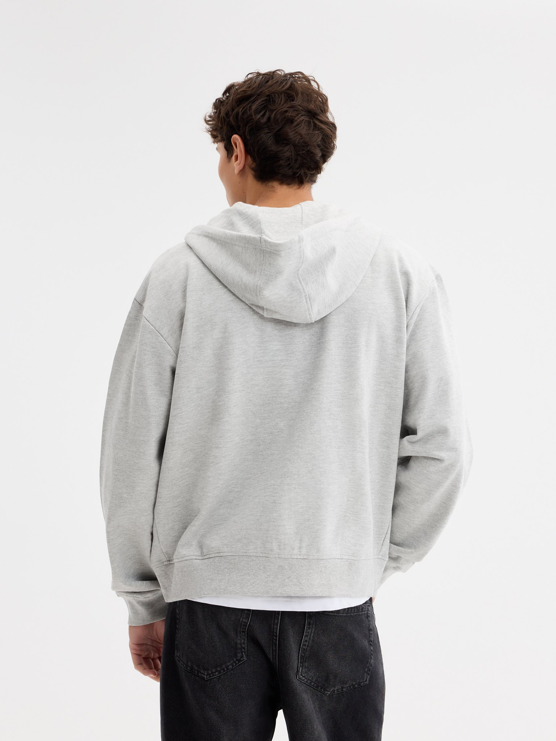 Oversized zip-up hoodie melange grey middle front view