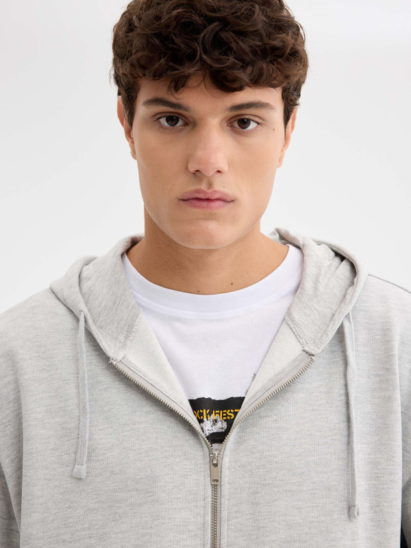 Oversized zip-up hoodie melange grey detail view
