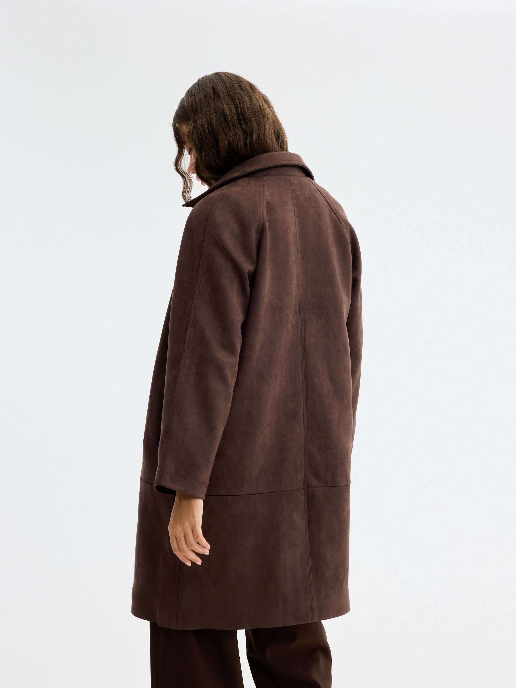 Suede effect coat chocolate middle front view