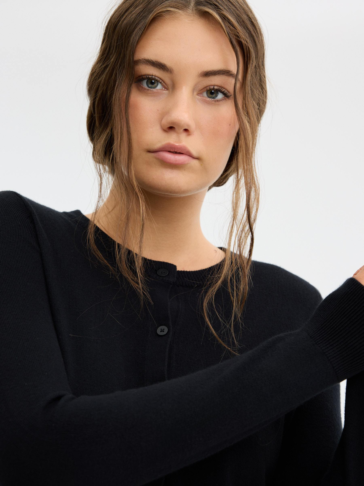 Knit cardigan jacket black detail view