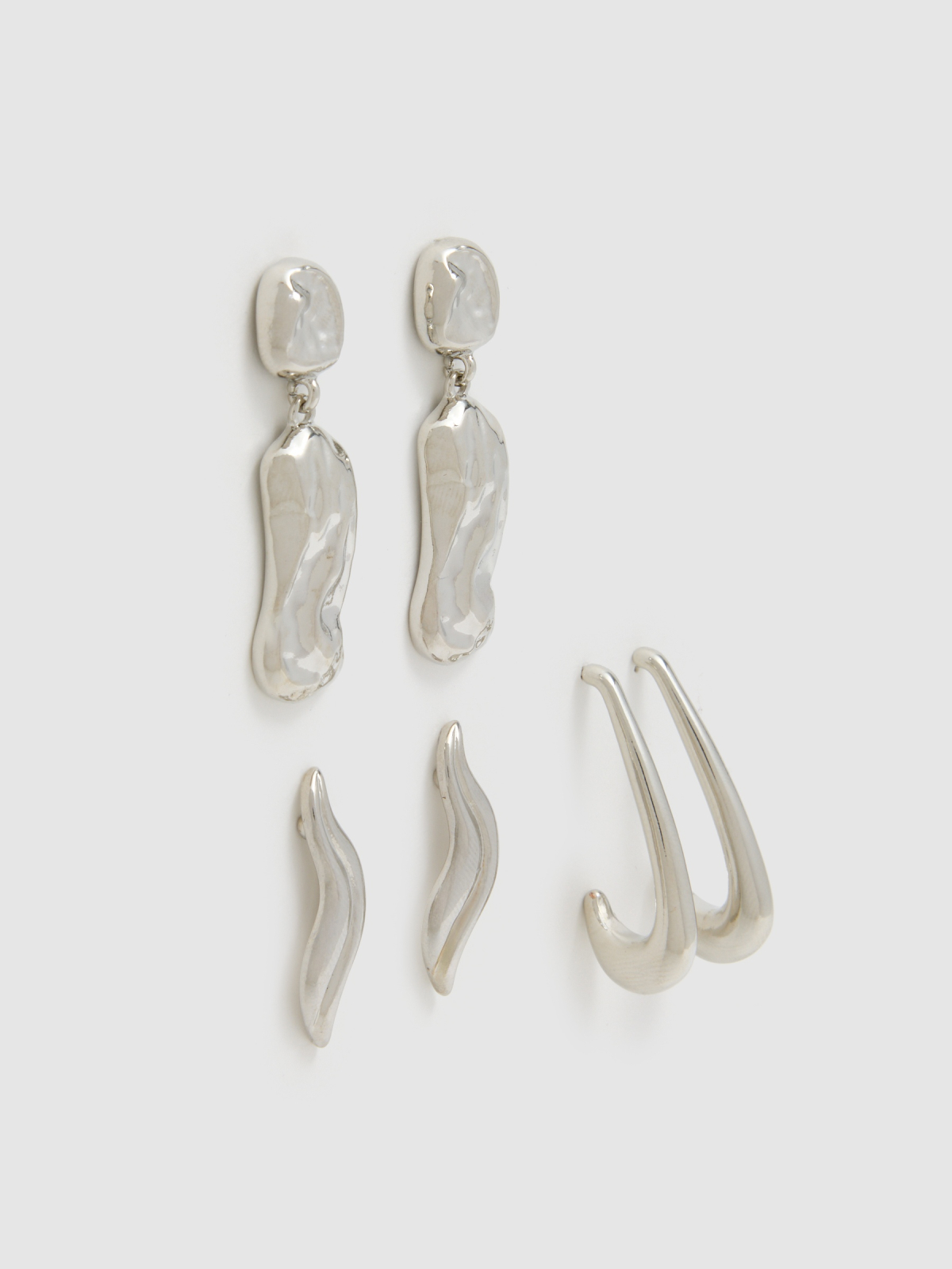 Set pendientes plateados pack 3 uds