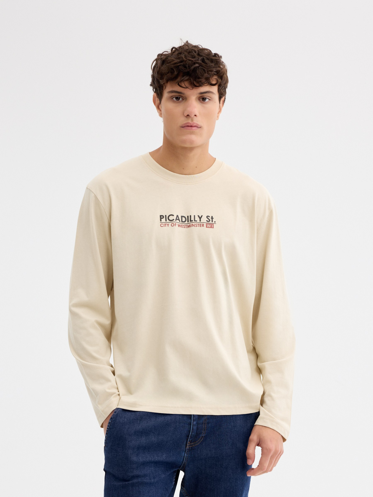 T-shirt com estampado Picadilly crua vista meia frontal