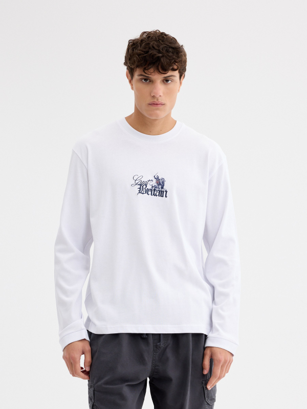 Britain print long sleeve t-shirt white middle front view