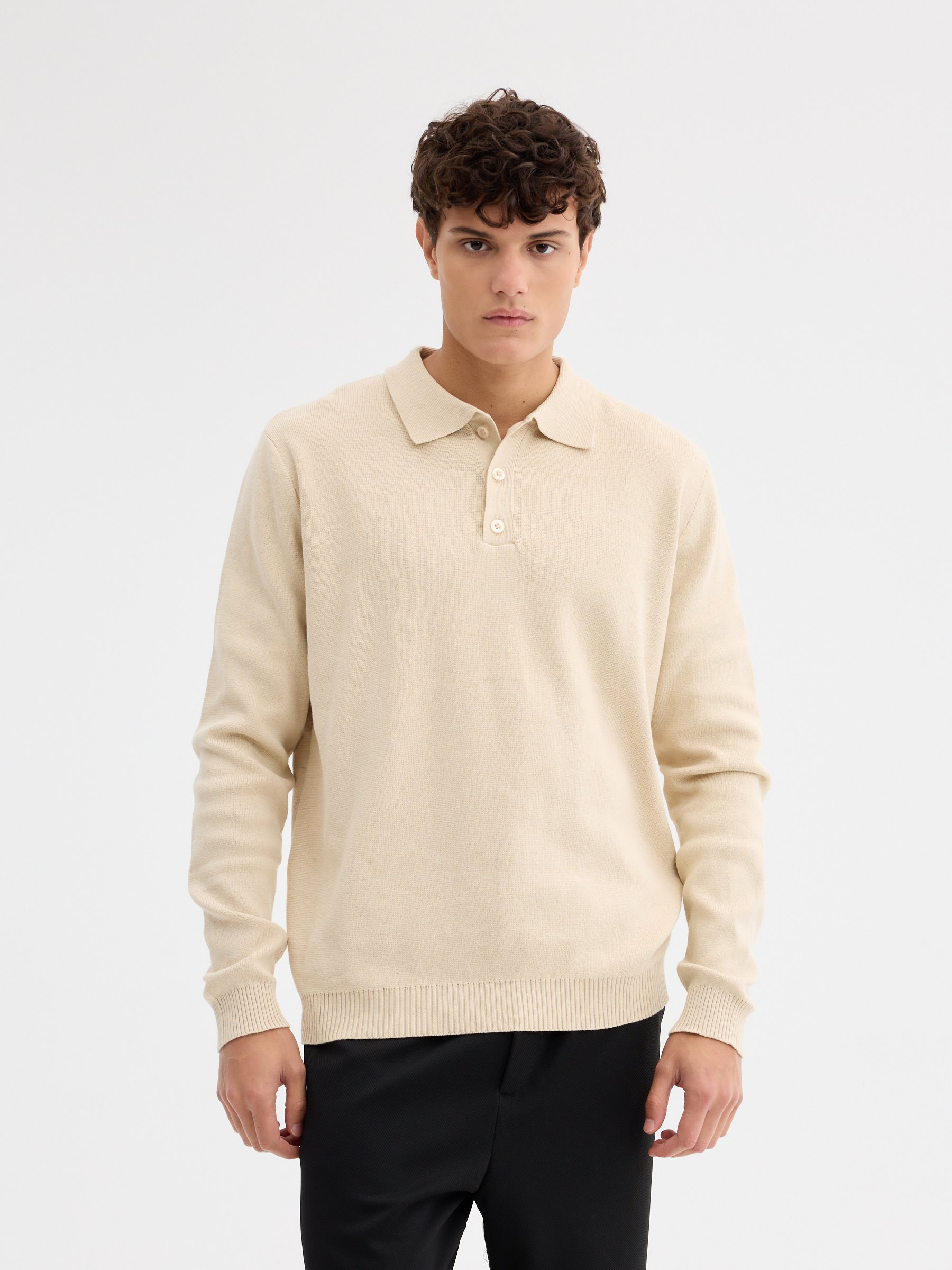 Jersey cuello polo liso crudo vista media frontal
