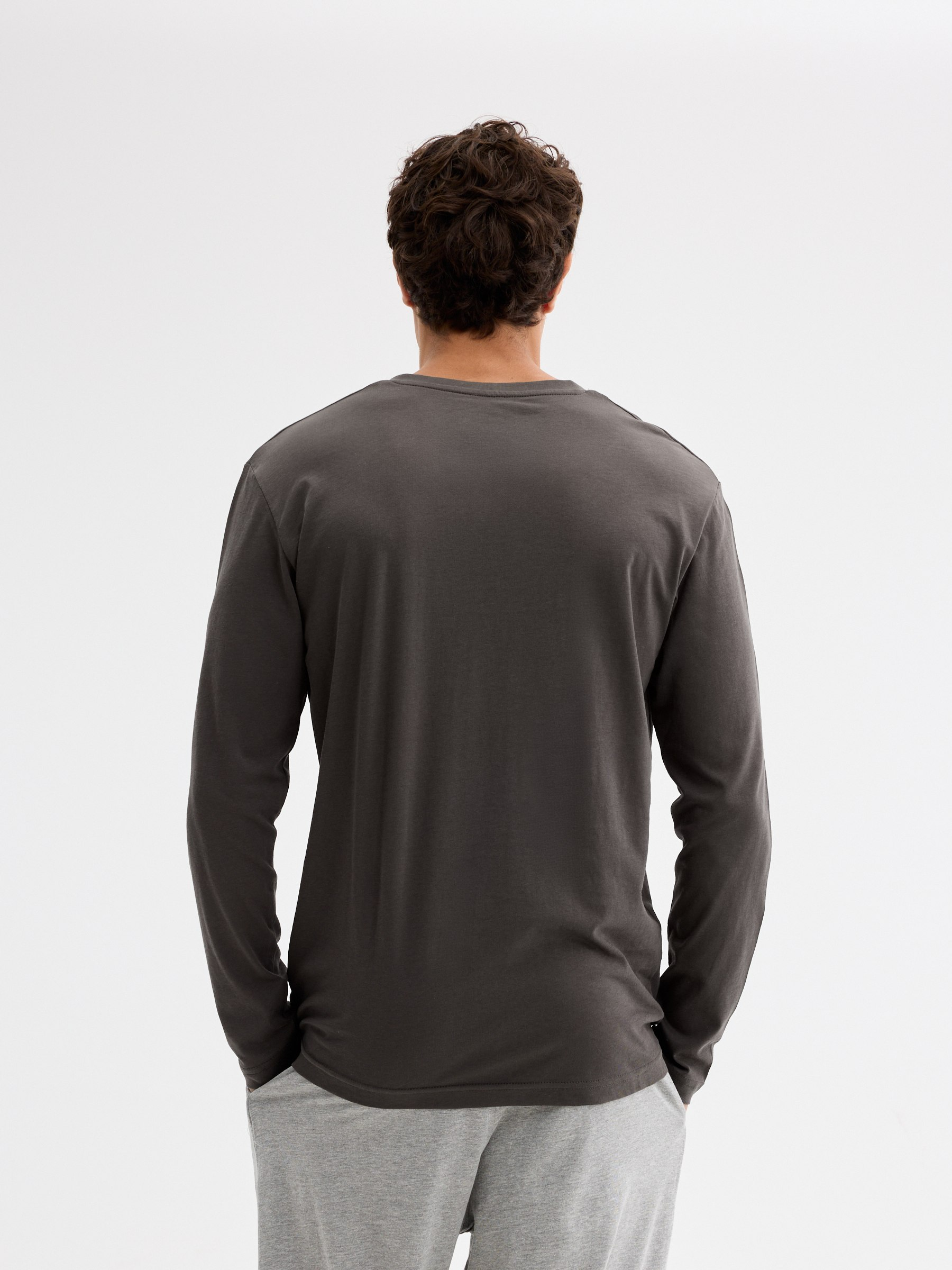 Long sleeve cotton pajamas dark melange front view
