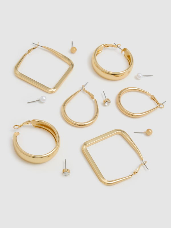 Set 6 pendientes aros dorados dorado/plateado vista detalle