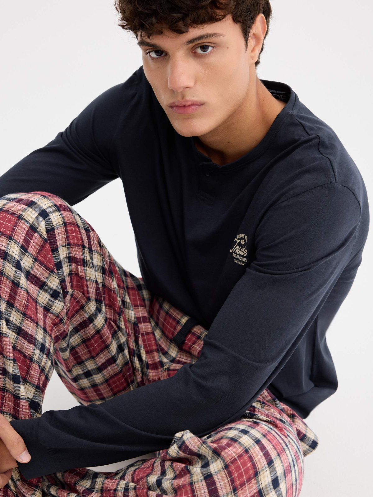 %New% Long sleeve checkered pajamas blue