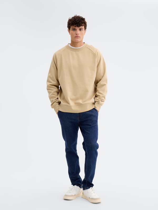 Sweatshirt de manga comprida oversize bege vista geral frontal
