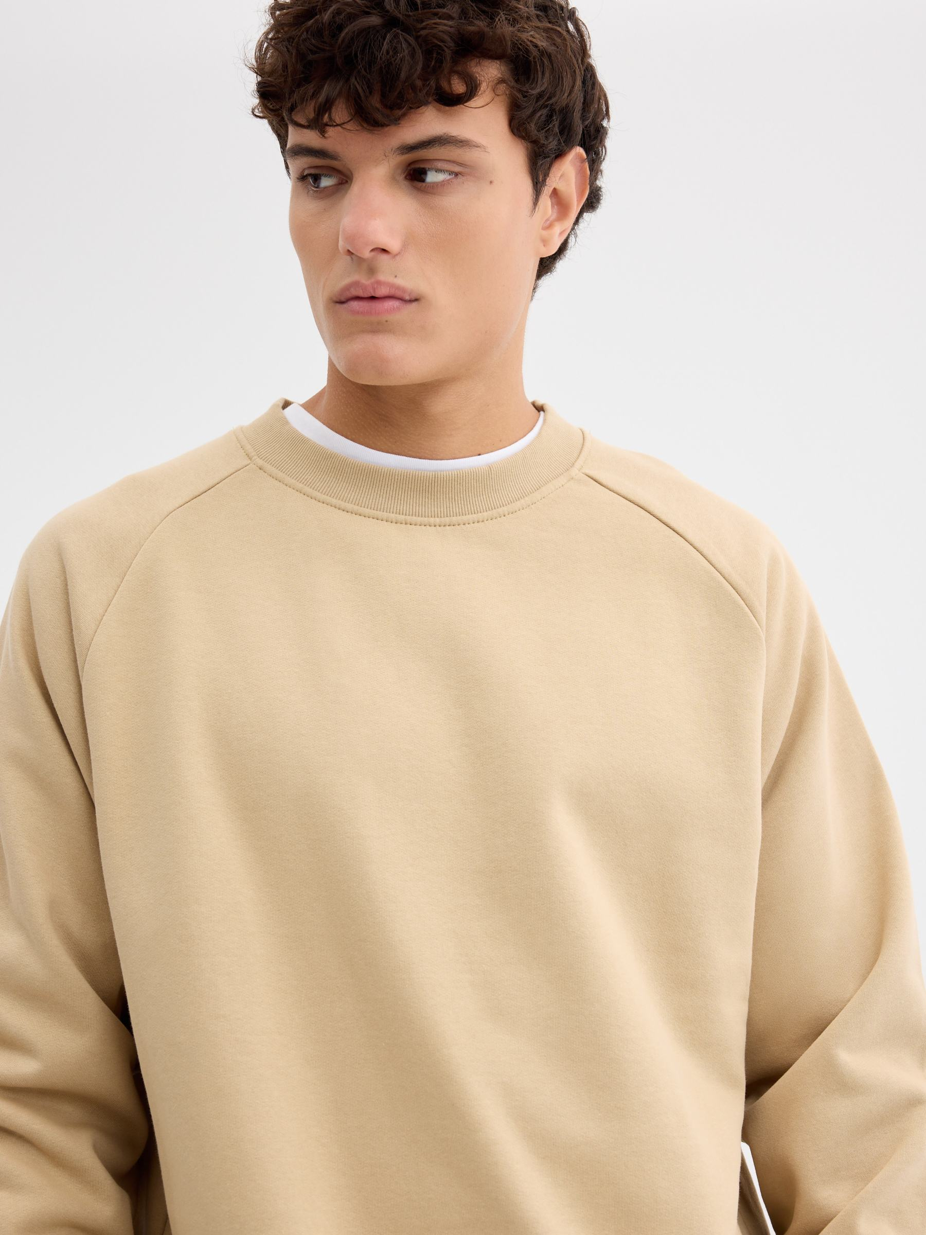 Sudadera manga larga oversize beige vista media frontal