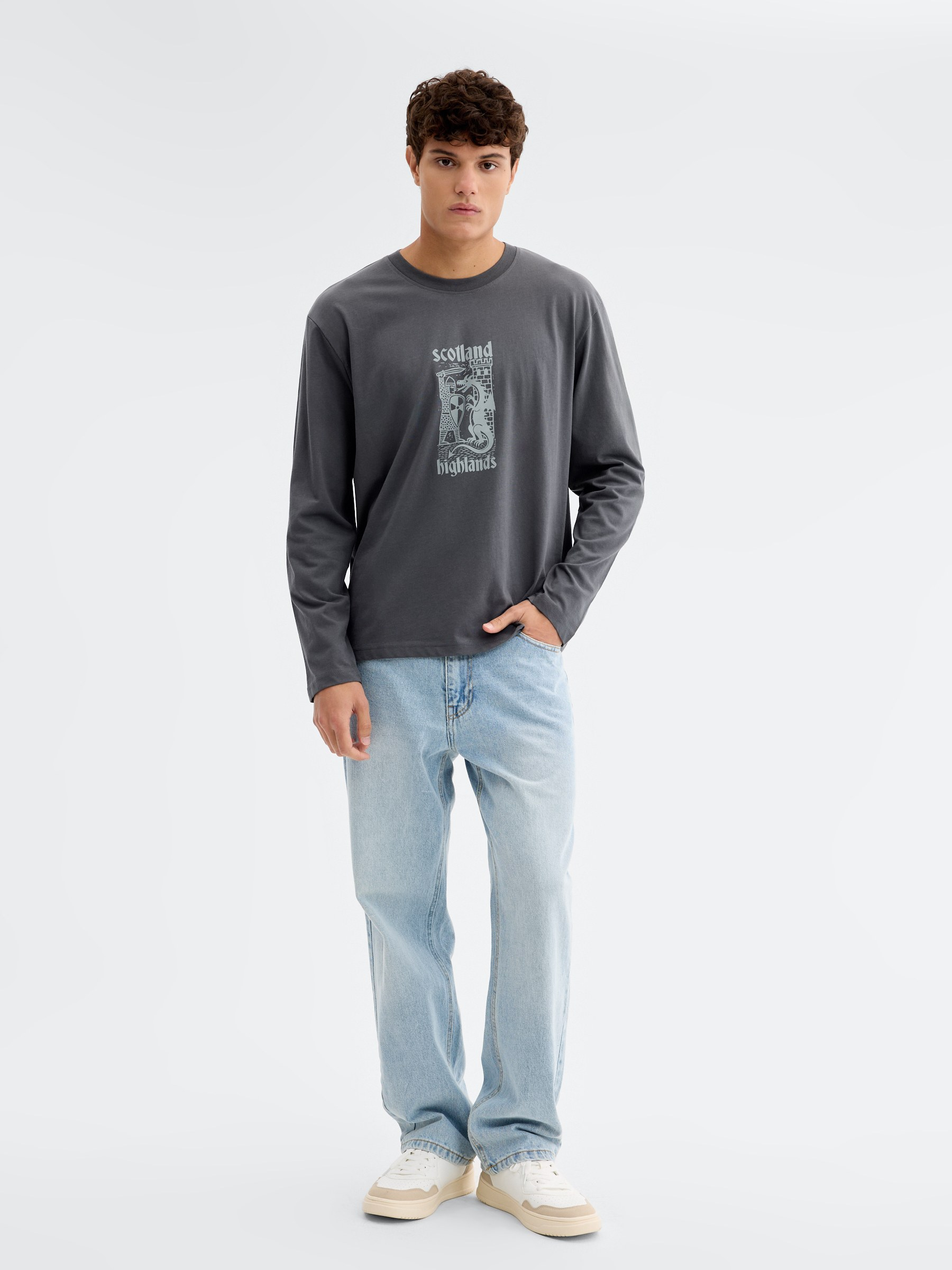 Scotland printed long sleeve T-shirt navy middle front view