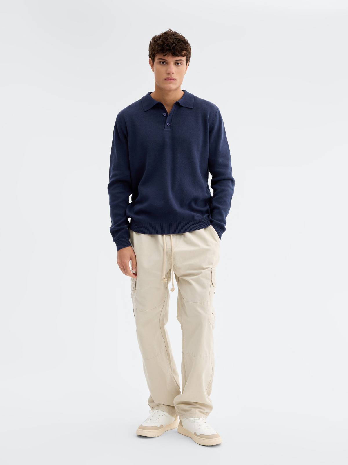 Plain polo neck sweater navy front view