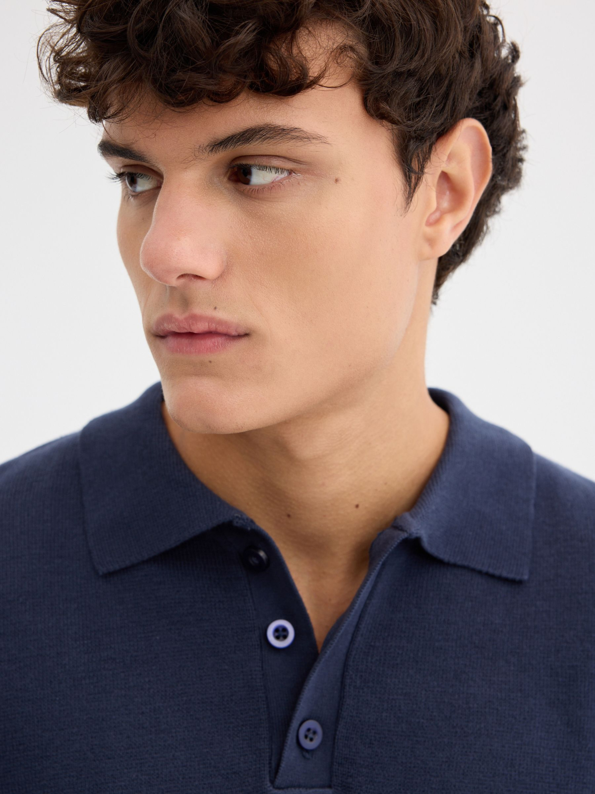 Plain polo neck sweater navy detail view