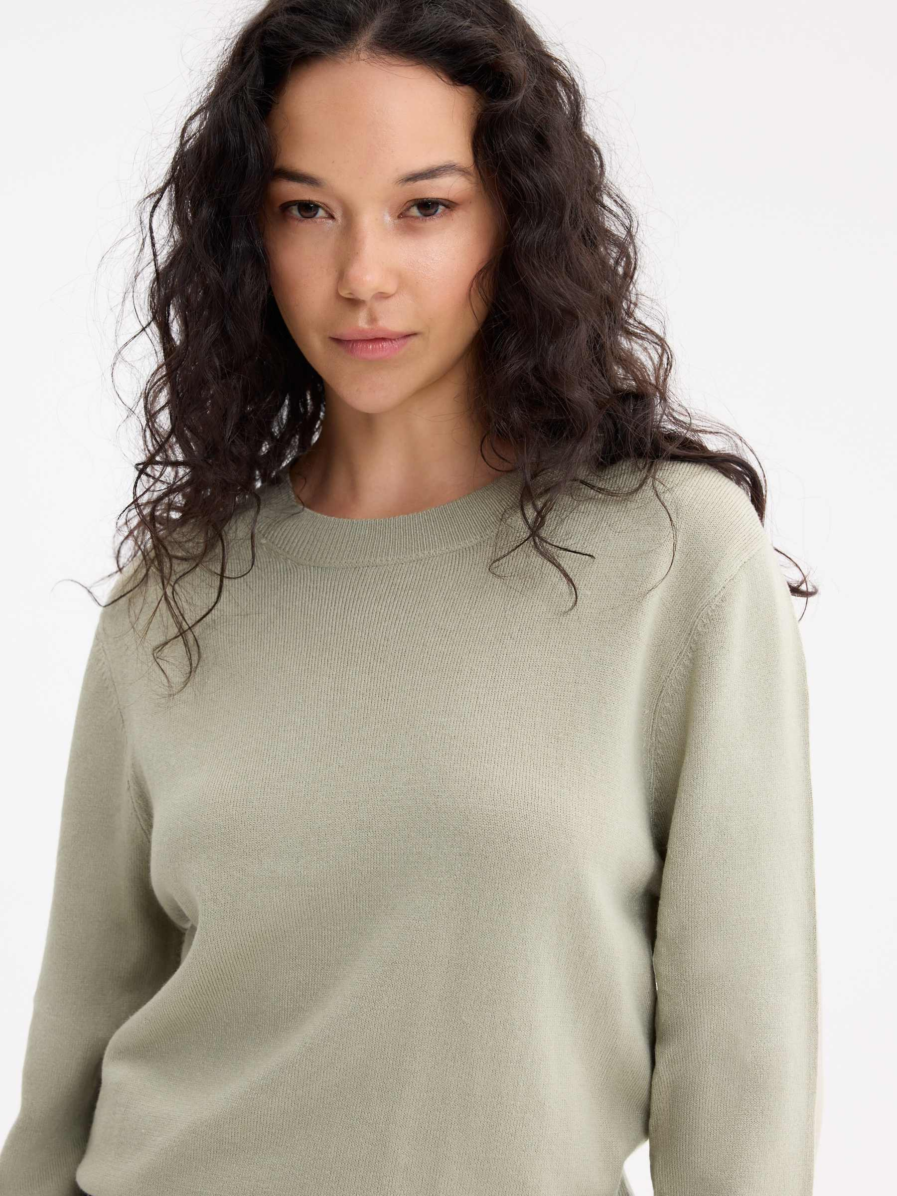Merino Wool Knit Sweater greyish green middle front view