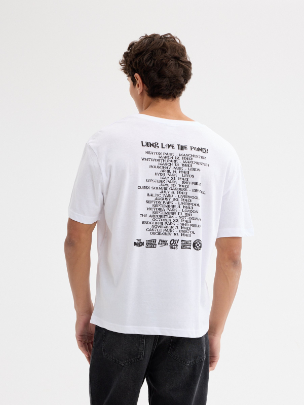 T-shirt estampado punk branco vista meia traseira
