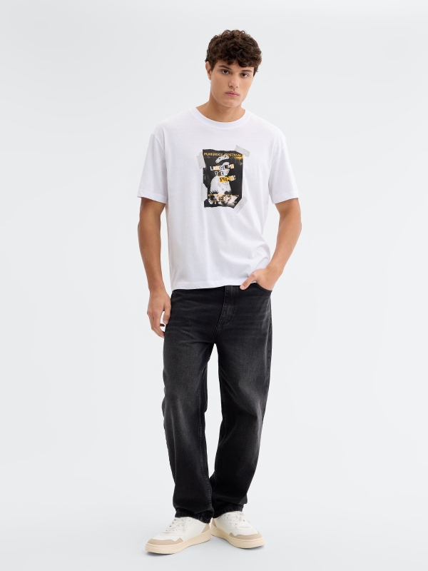 T-shirt estampado punk branco vista geral frontal
