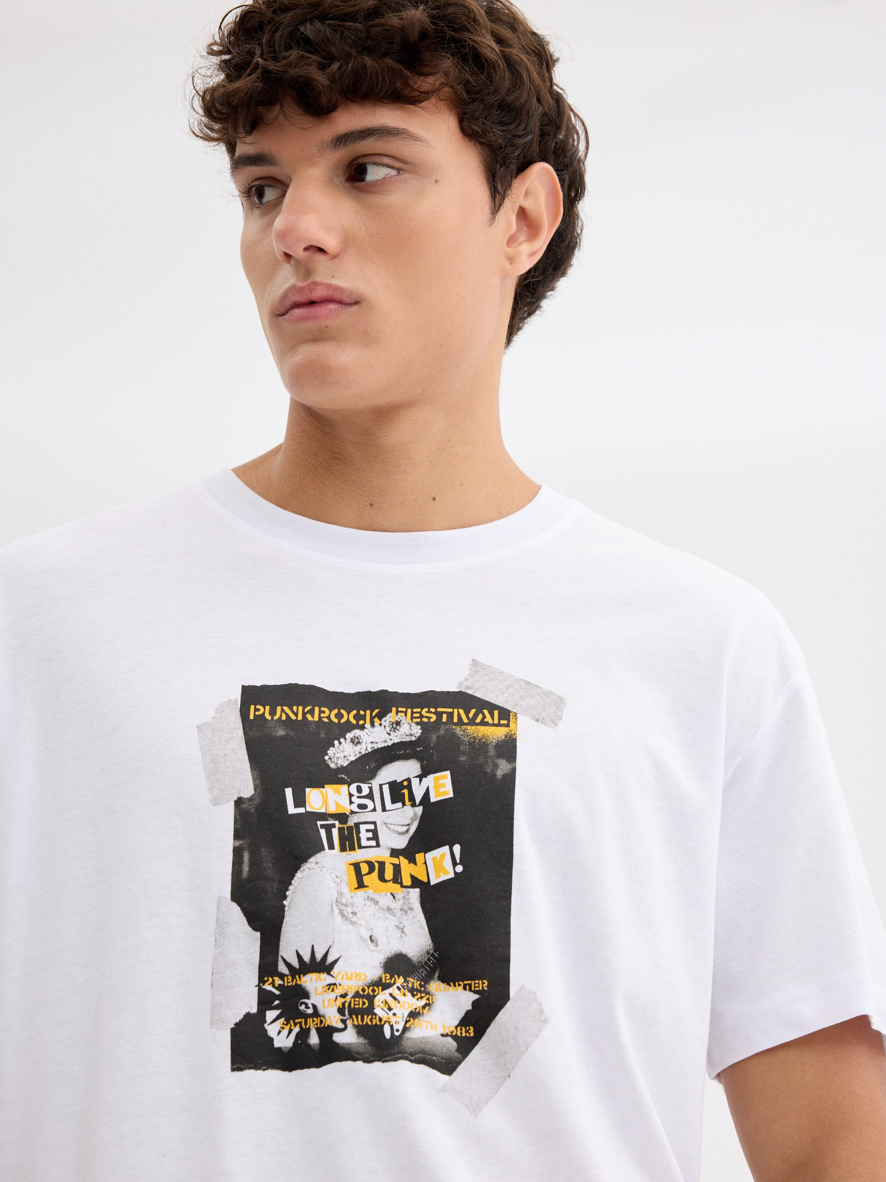 Punk print t-shirt white middle front view