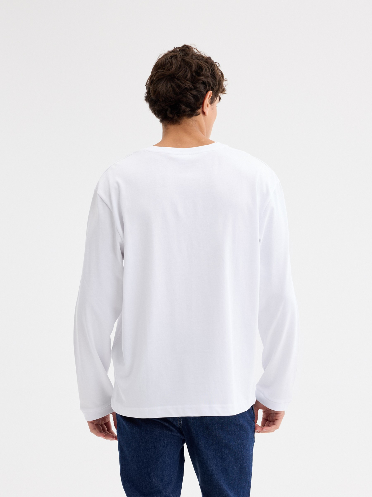 Camiseta estampado britpop blanco vista media trasera