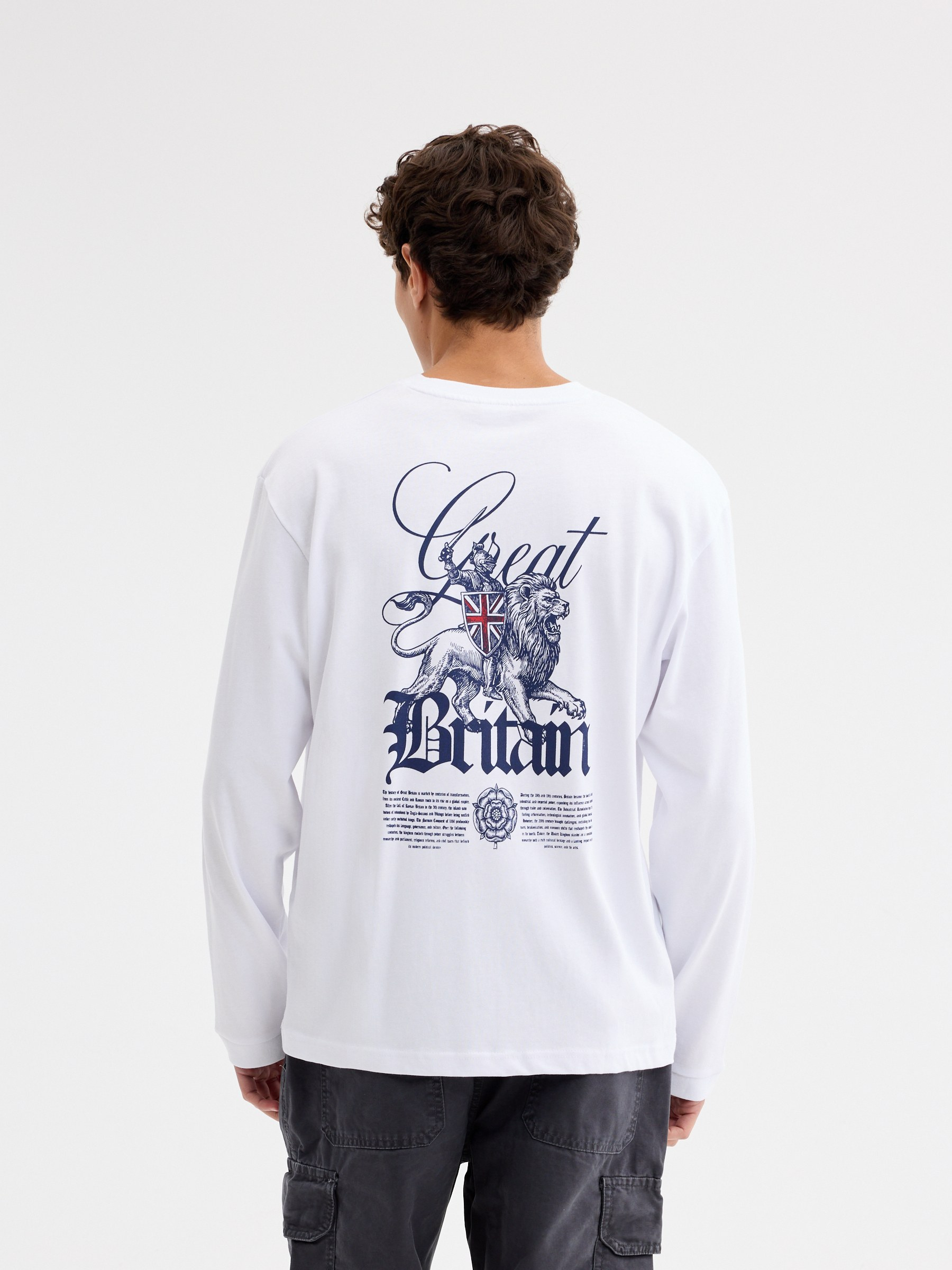 T-shirt com estampado britain branco vista meia frontal