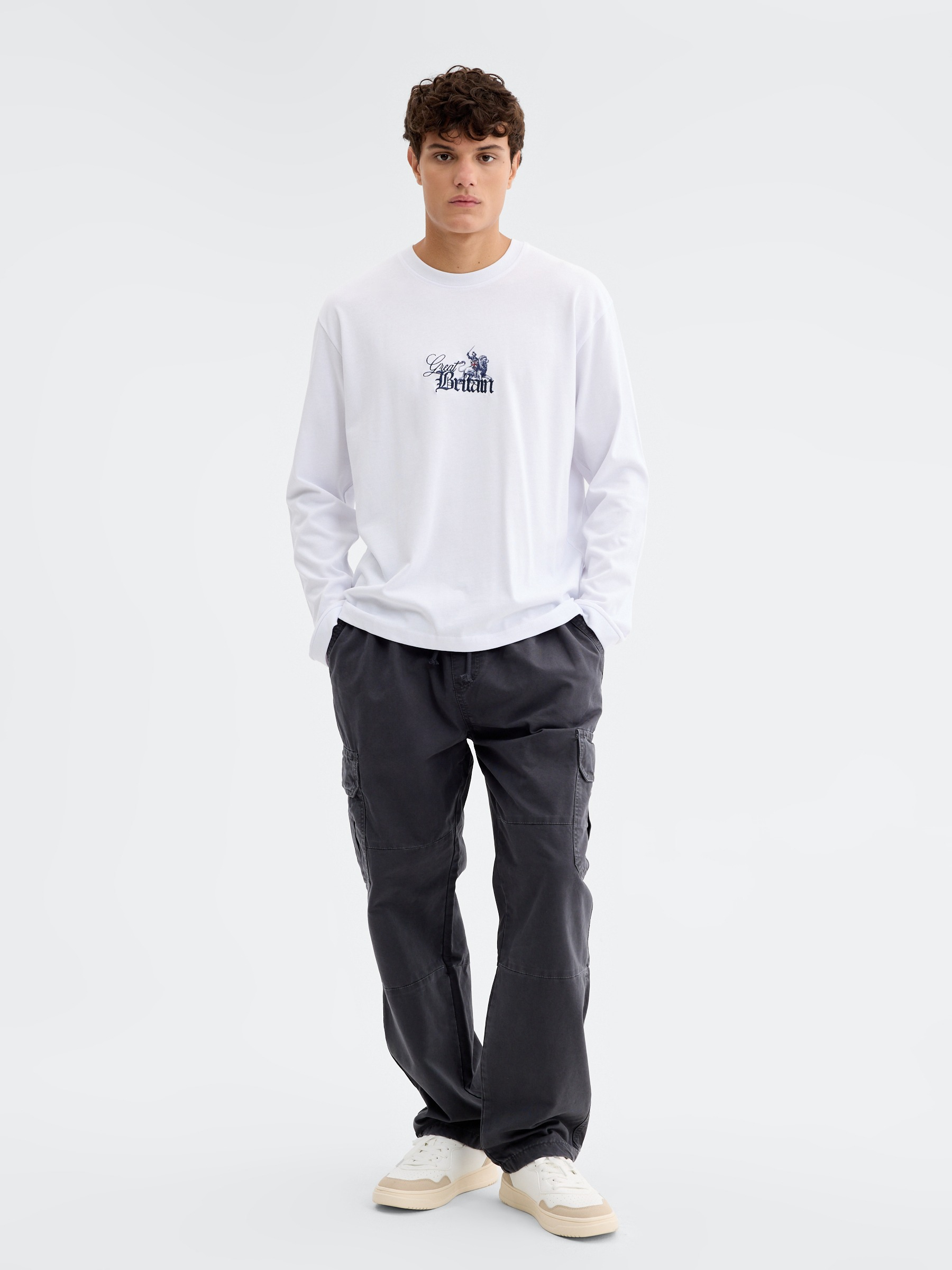 T-shirt com estampado britain branco vista meia frontal