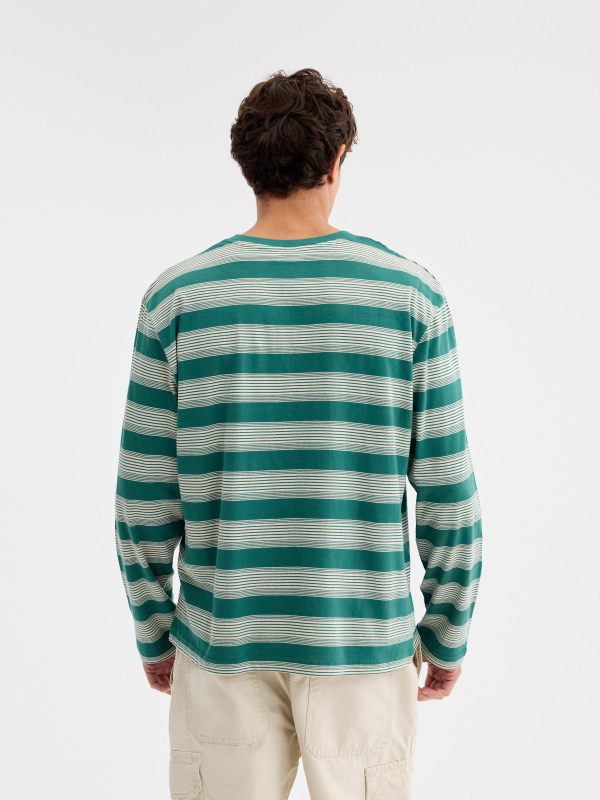 Oversize striped t-shirt dark green middle back view