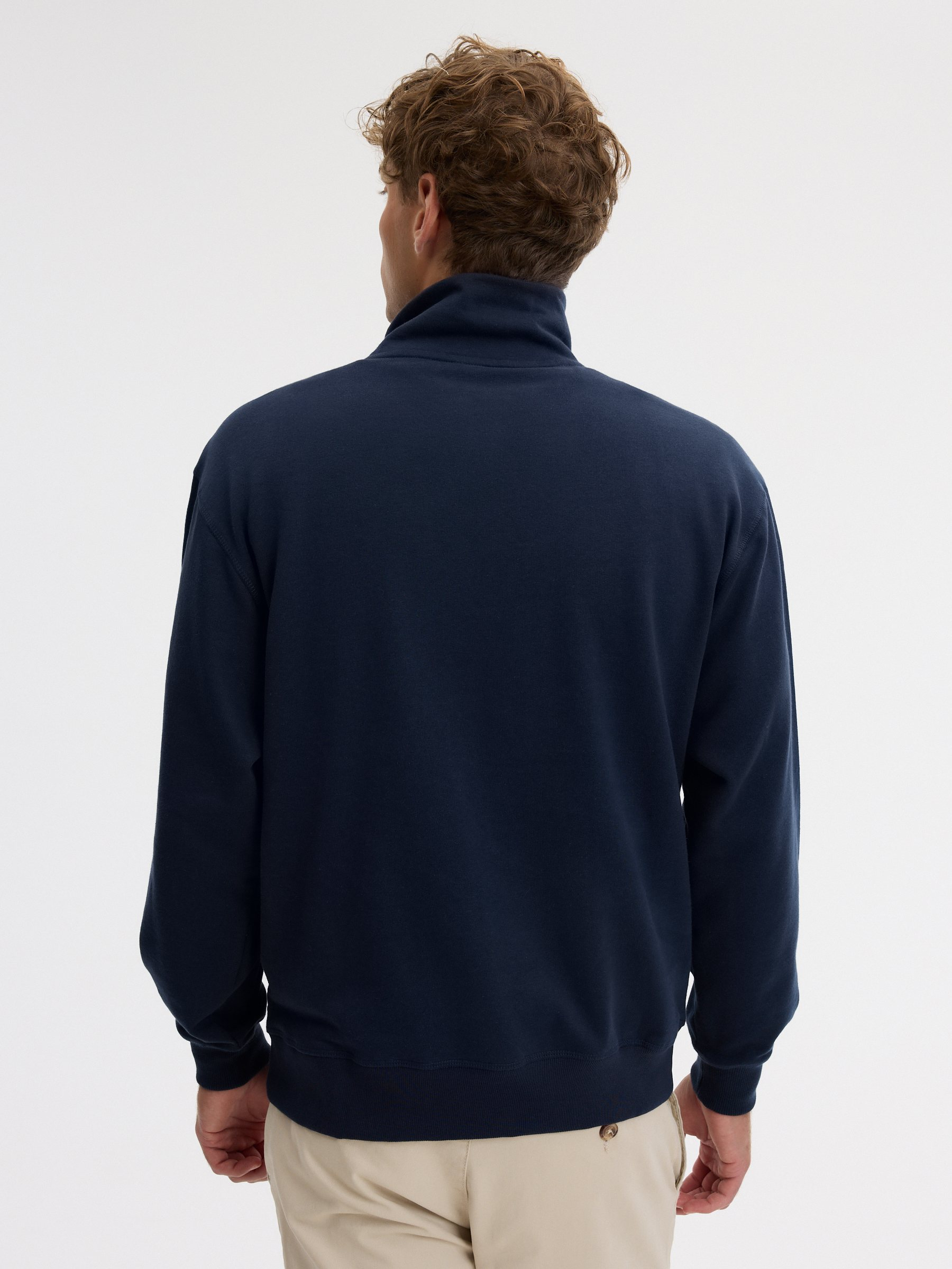 Plain zip-up mock-neck sweatshirt navy middle front view